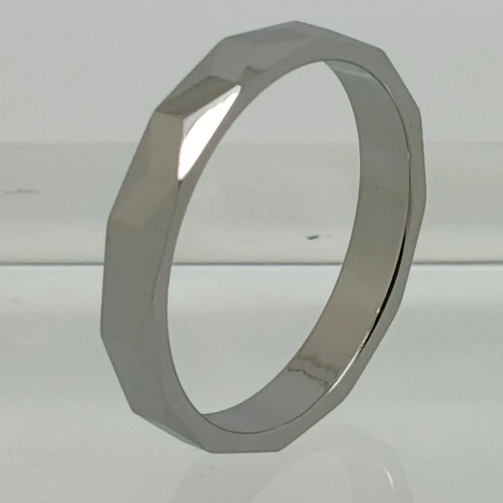 Vintage 90s Y2K Tungsten Faceted Geometric Band Ring Size 10.25 Silver 4mm New